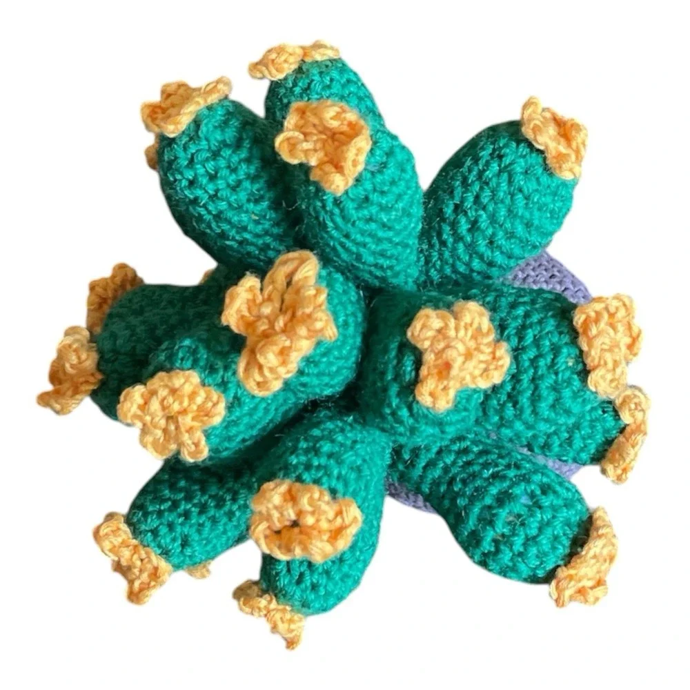 Handmade Blooming Cactus Crochet Succulent with Orange Flowers Desk‎ Decor